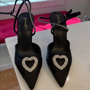 Elegant Black Women's Shoes with Rhinestone Heart by prettylittlething